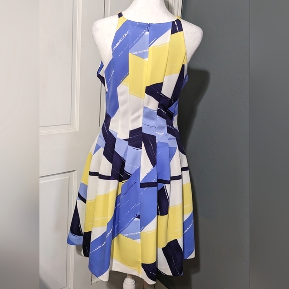 Vince Camuto, Brush Stroke Print, Pleated Fit & Flare,Halter Dress, Size 8 - Picture 8 of 14
